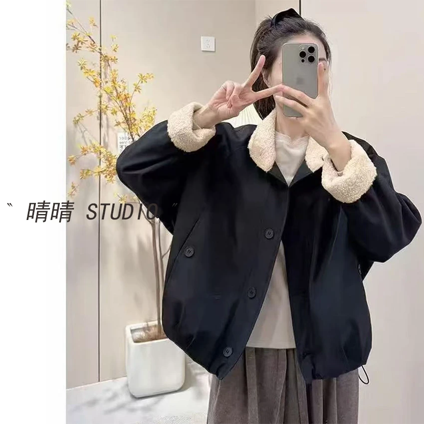 晴晴家-【暖调冬日】四色宽松加厚毛毛潮流休闲ins女装短外套801