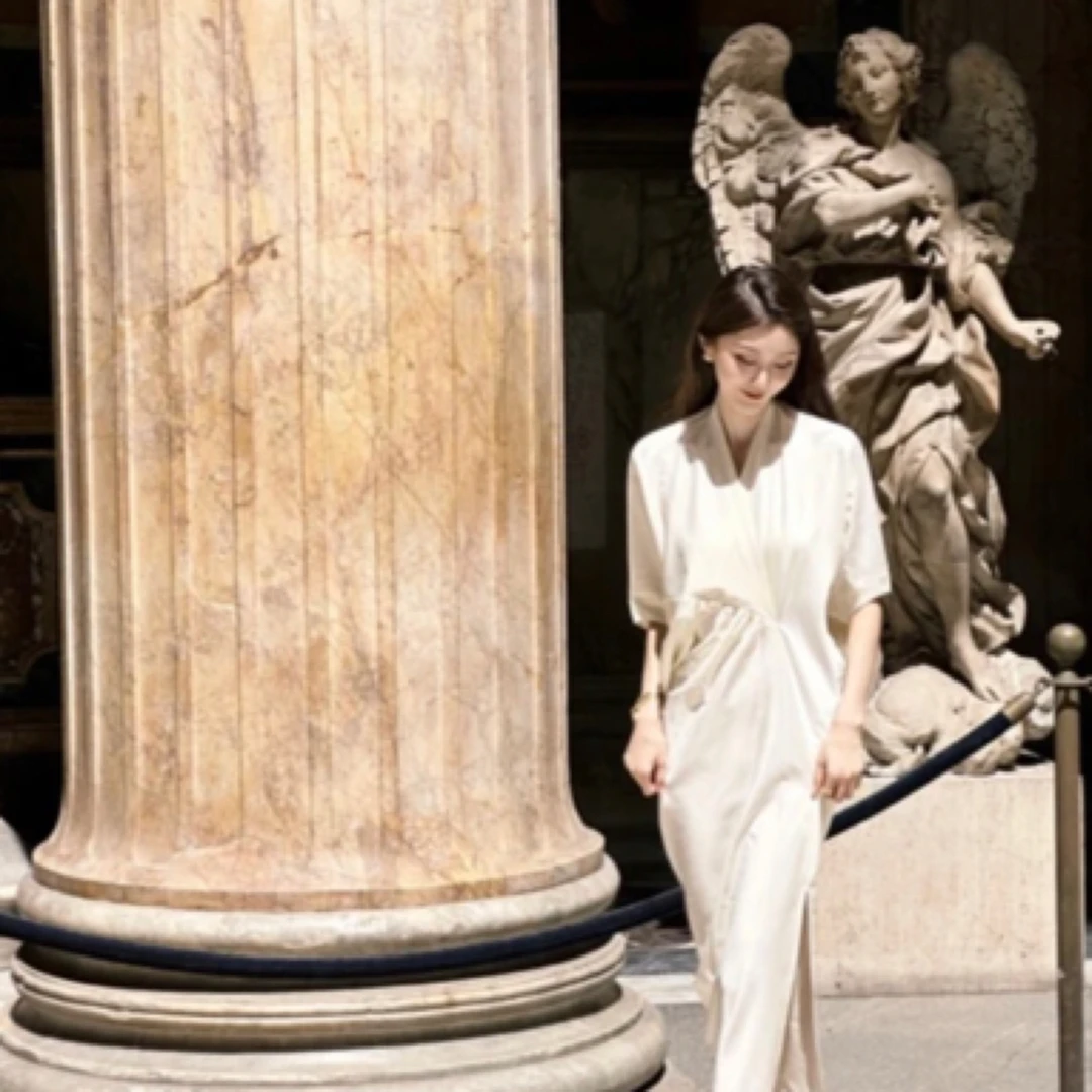 RACHEL罗马假日连衣裙（长袖版）宽松连衣裙女装连衣裙显瘦气质白色