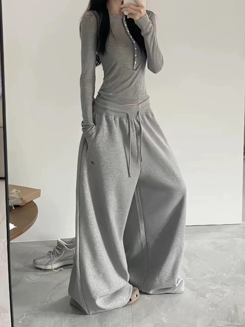 美式慵懒风松弛感休闲卫裤女2025新款宽松束脚抽绳爵士街舞运动裤