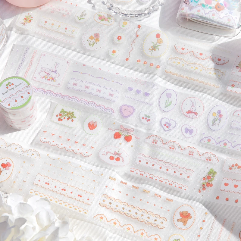 暮光 草莓甜心系列PET闪砂模切胶带 4款