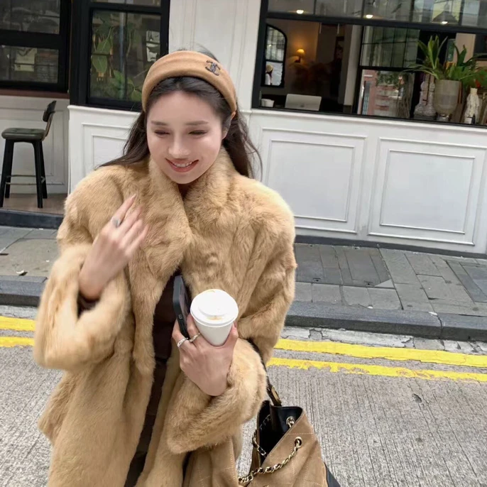 真兔毛立领韩版宽松休闲百搭保暖皮草外套冬季慵懒风（68公分左右）