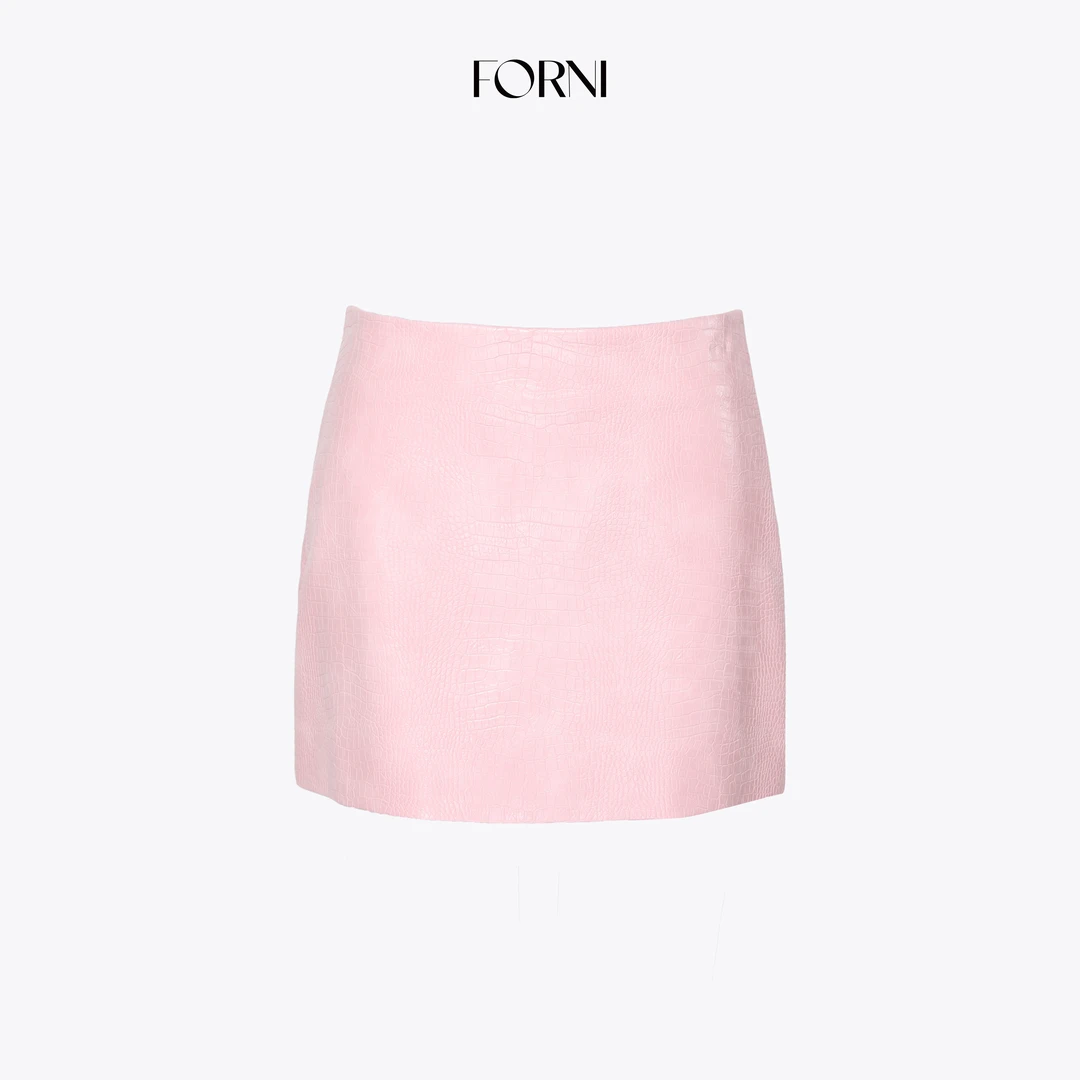 FORNI 特密裙 肌理感鳄鱼纹定染PU皮半身皮裙