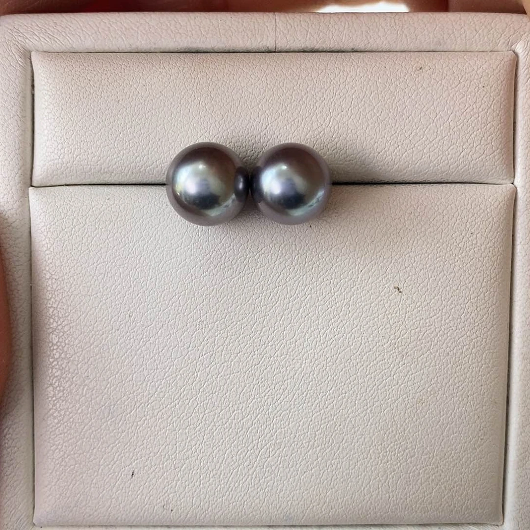 海水珍珠耳饰18K金镶嵌大溪地9-10m m
