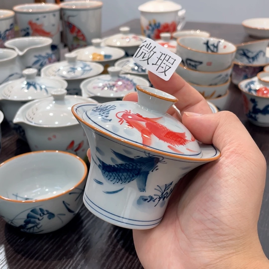 釉下手绘茶具微瑕直播间样品