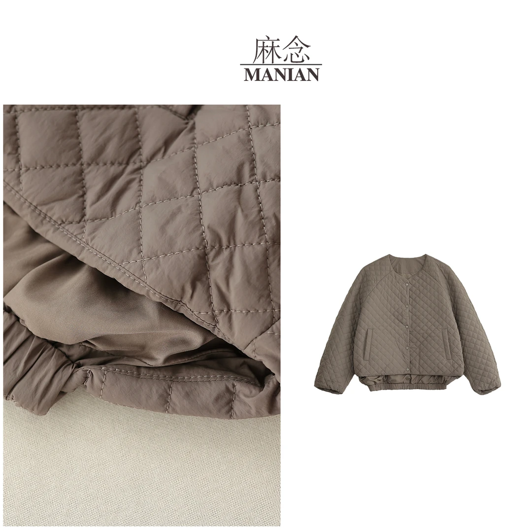 【麻念】衣长56-64 秋冬 棉服保暖菱形格夹棉外套女M25249