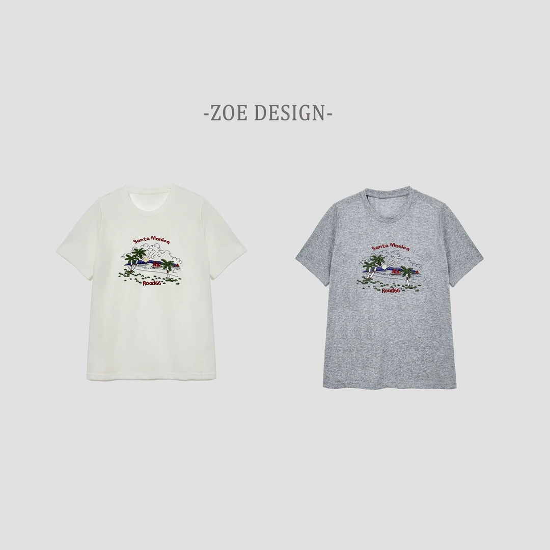 Zoe Studio 【海岛日记】复古海岛刺绣休闲透气T恤 52670