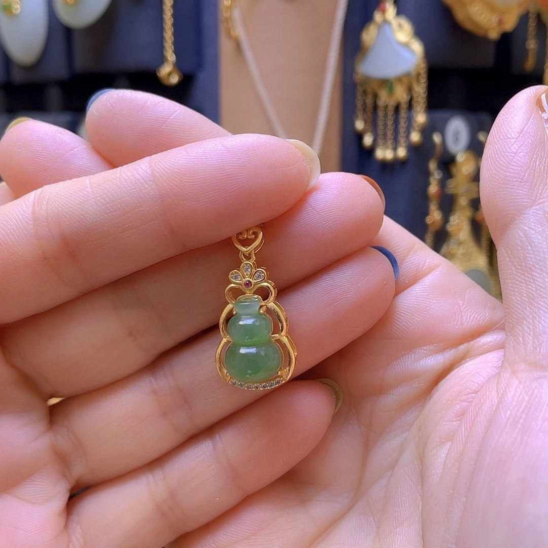 和田玉银S925镀金镶嵌颈饰