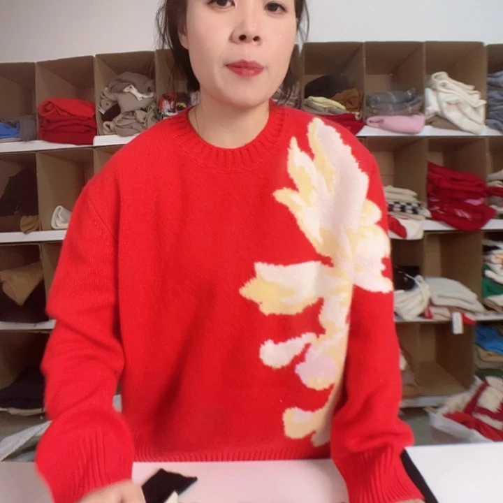 红色均码纯山羊绒