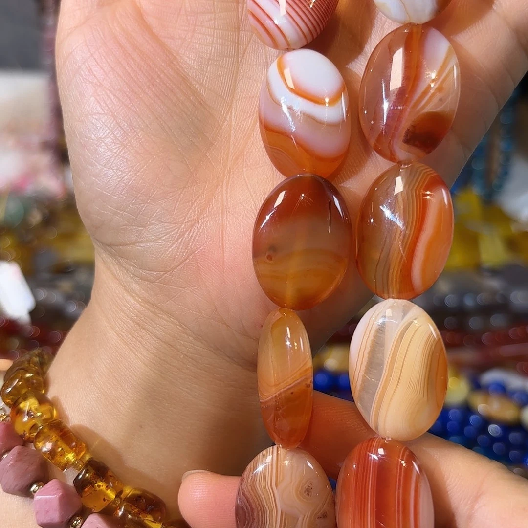 玛瑙/玉髓银S925镀金镶嵌珠宝半成品红玛瑙18-25一条