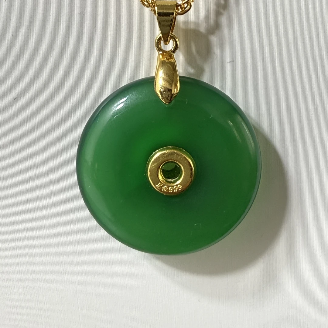 足金玉髓绿色平安扣吊坠-多样性发货-带礼盒证书 LA06