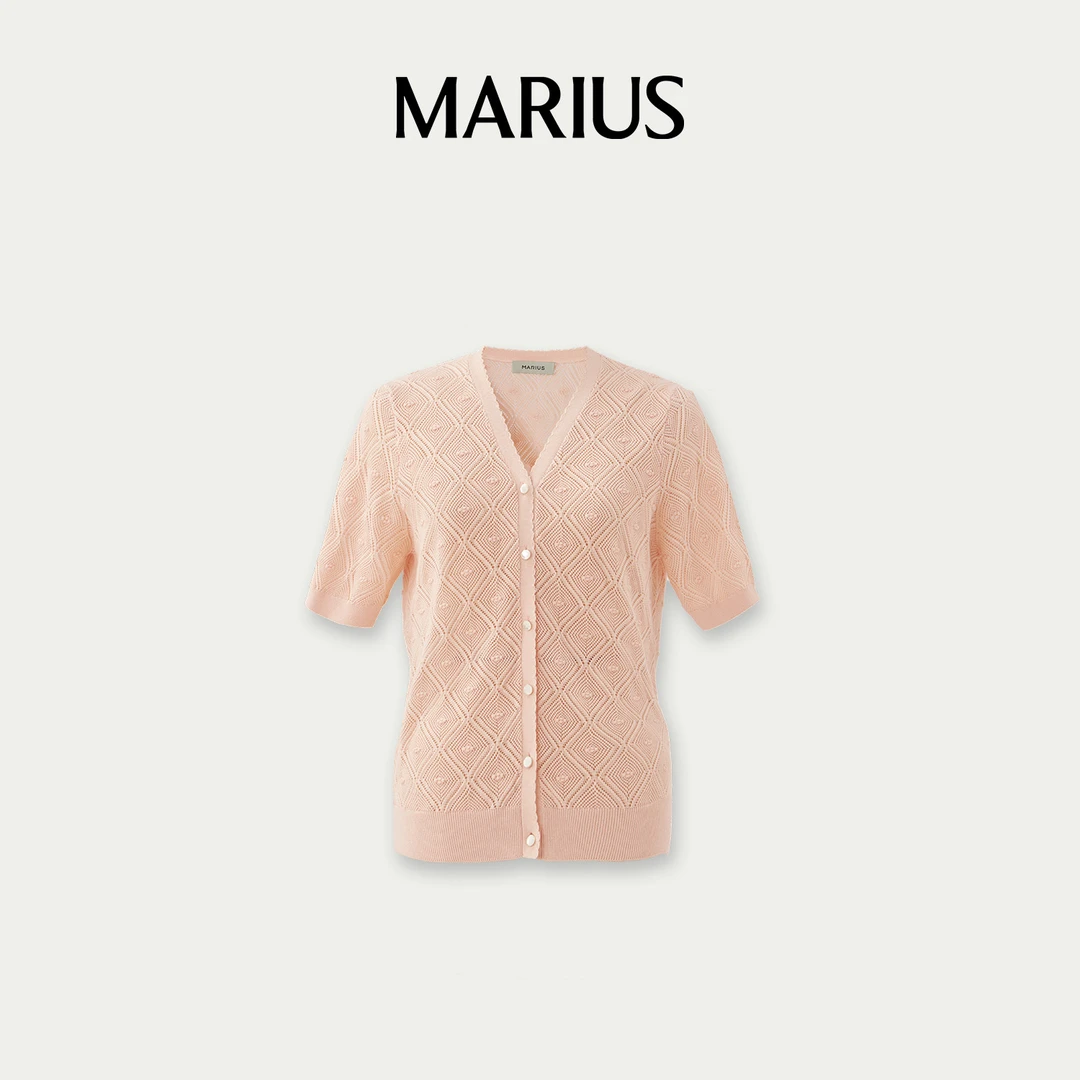 MARIUS“云霄衫”通勤风女镂空短袖毛针织衫小香风提花