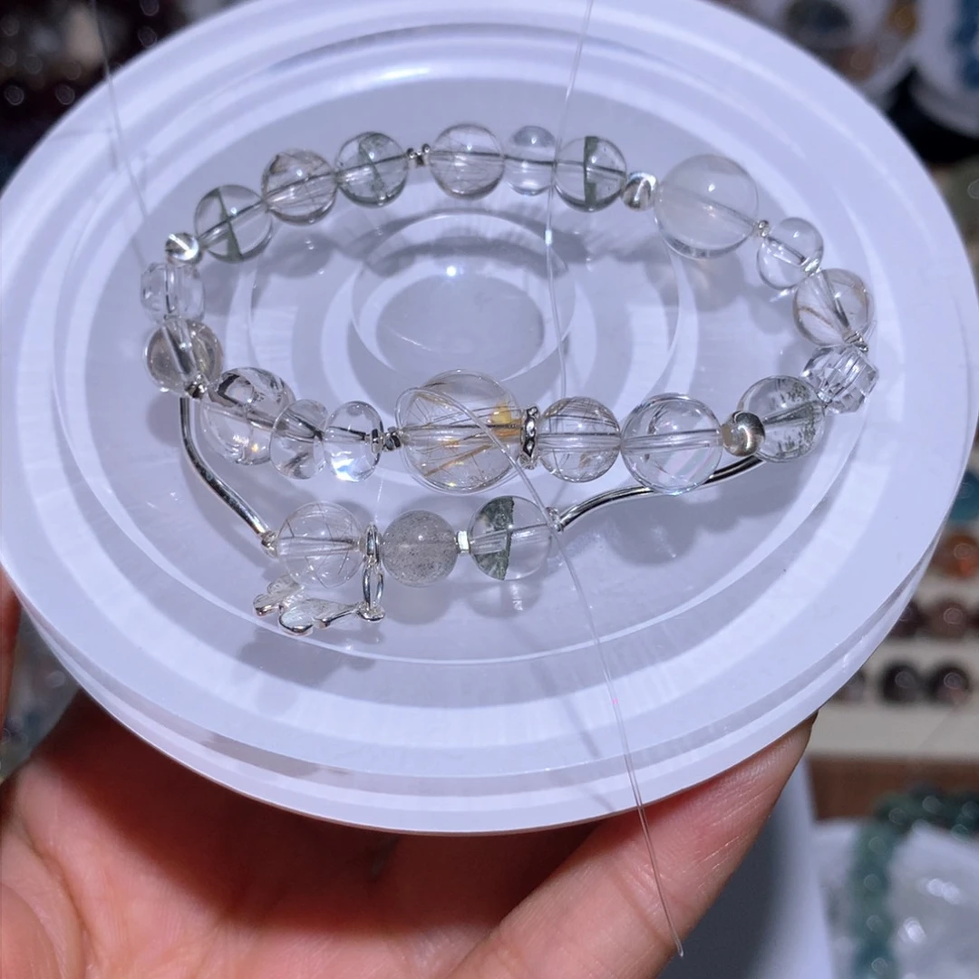 水晶手串未镶嵌芜***沟银发绿幽灵