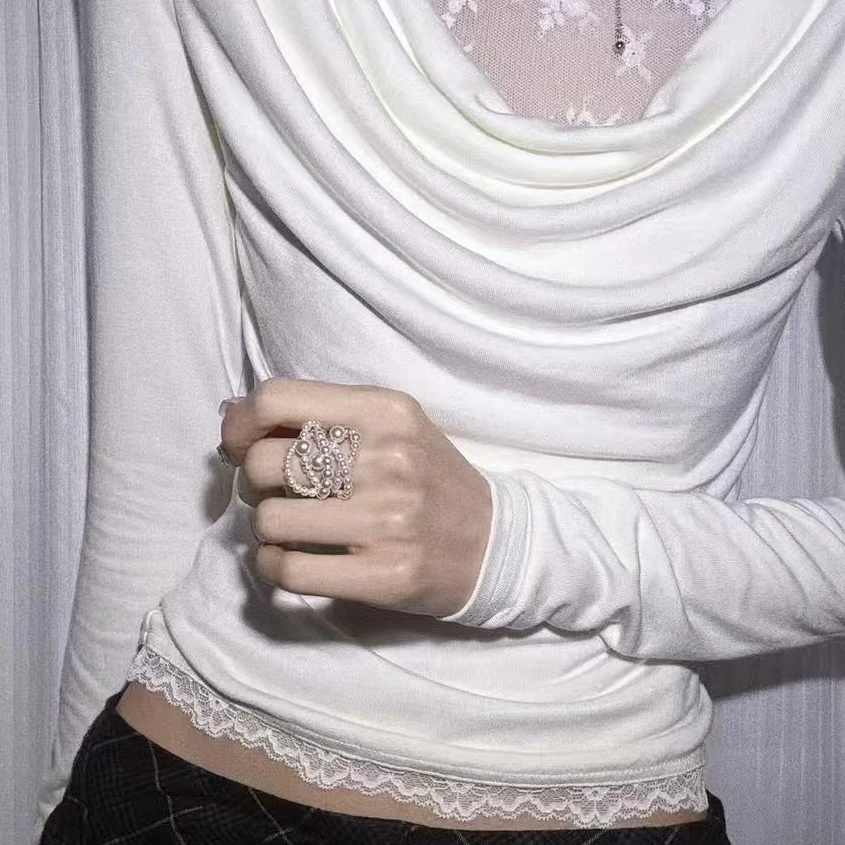 合金仿珍珠戒指 小众仿珍珠串珠软戒时尚复古珍珠戒指女轻奢戒指