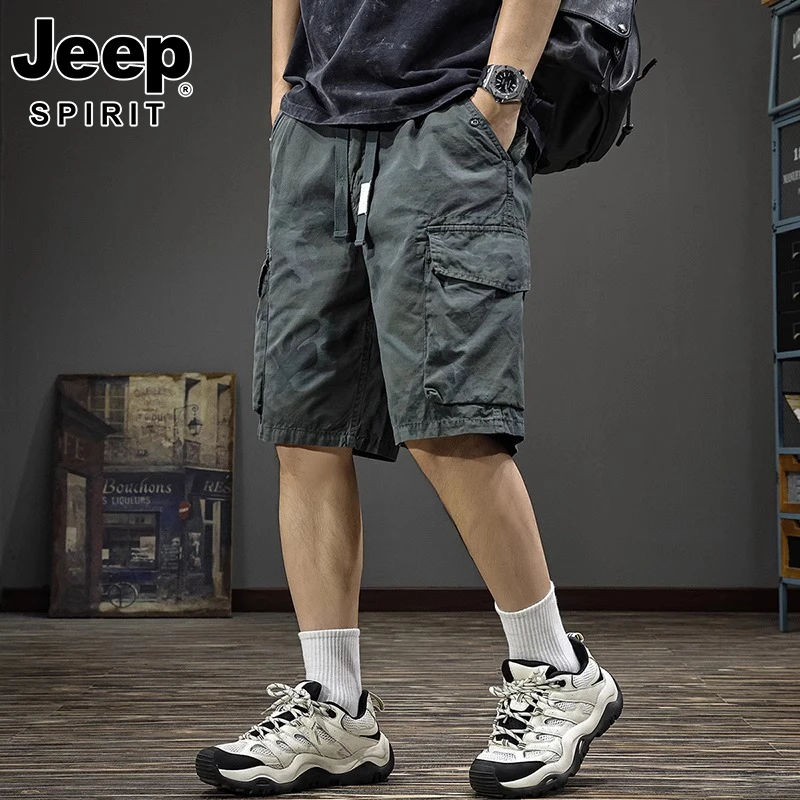 JEEP吉普潮牌户外工装休闲短裤男夏季迷彩中裤宽松百搭大码五分裤