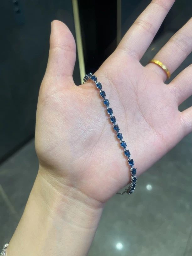 合金锆石手链 蓝色宝石手链简约轻奢百搭