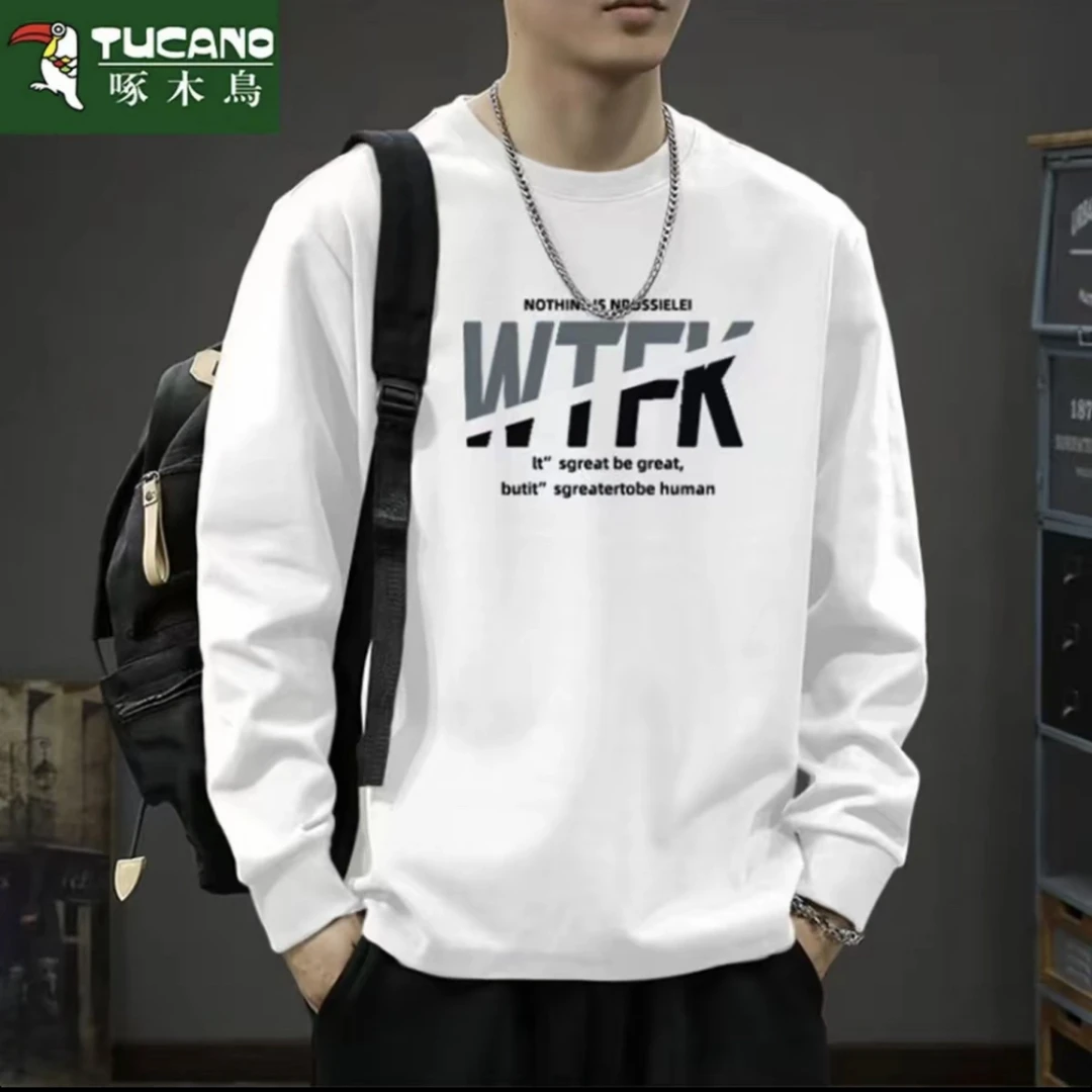 啄木鸟套头男新款上衣圆领宽松舒适外穿青少年休闲卫衣印花长袖