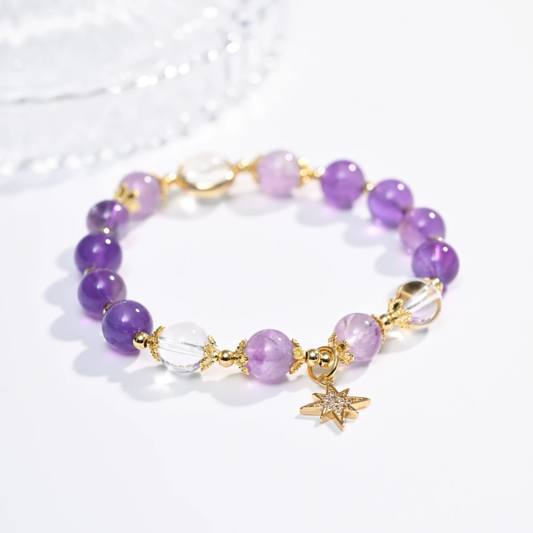【紫星辰】紫水晶+白水晶天然原创手串