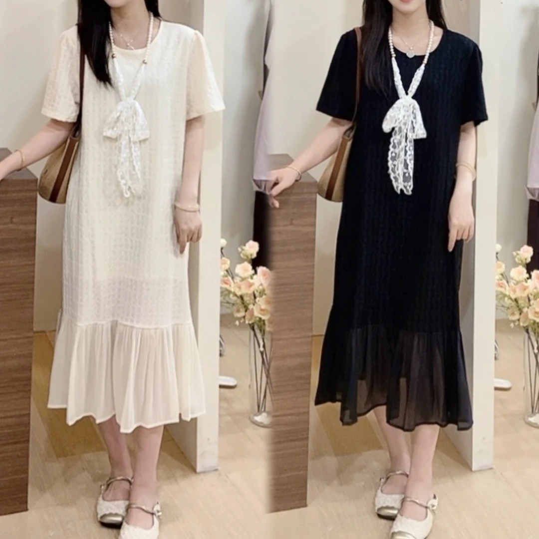 【婷婷家】肌理感拼接下摆显瘦夏季气质连衣裙