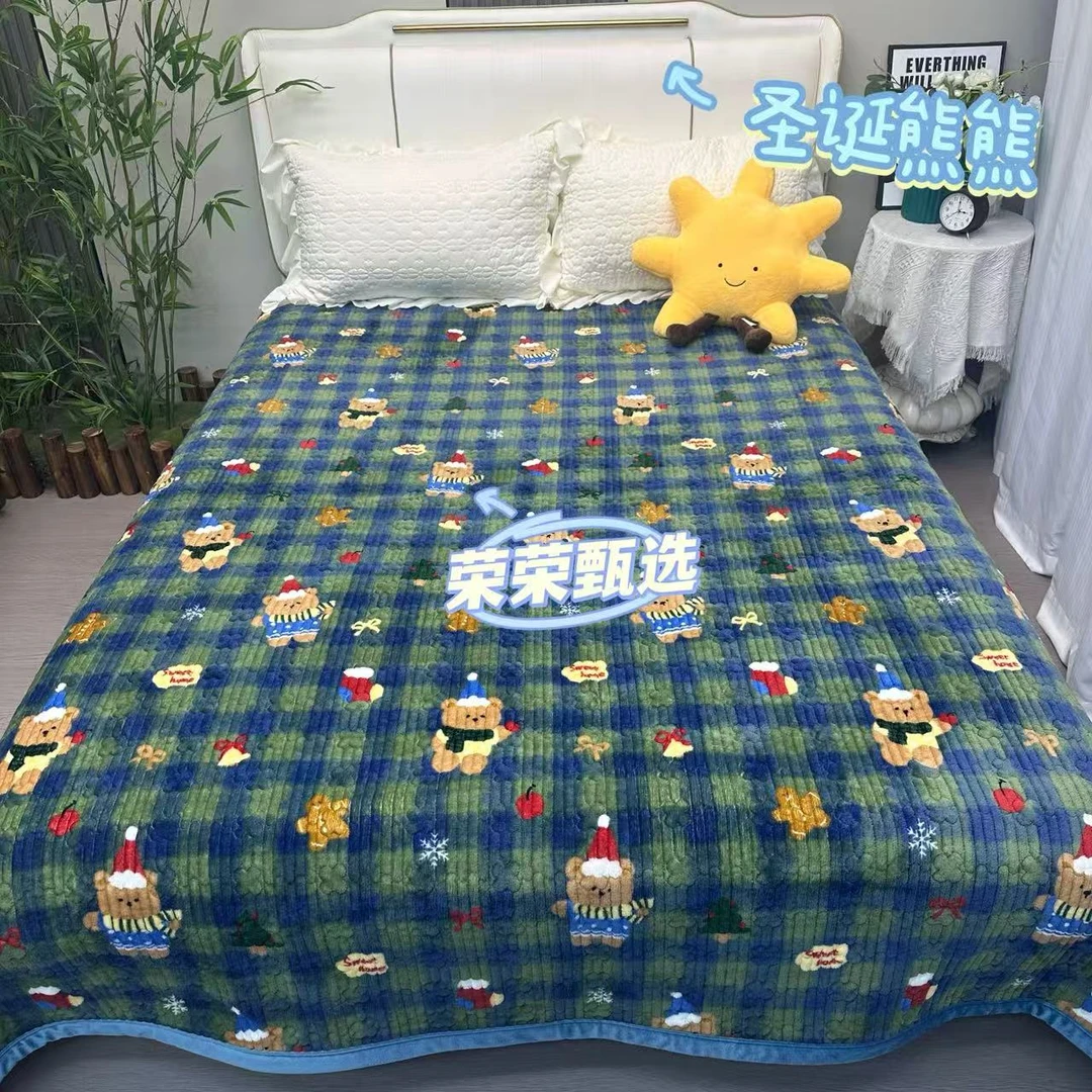 圣诞熊熊-高克重牛奶绒床盖【200*230】亲肤保暖舒适可机洗