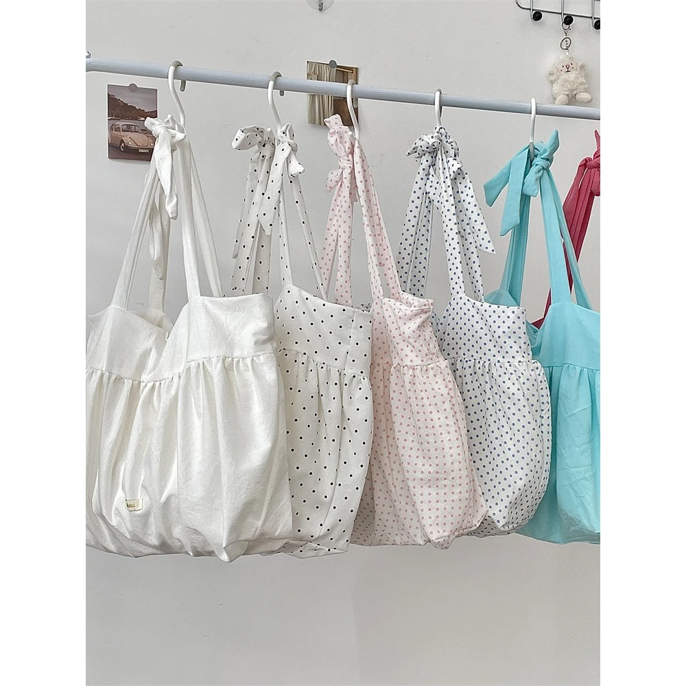 慵懒风褶皱裙系带单肩包高颜值大容量腋下包韩系帆布包春夏新款包