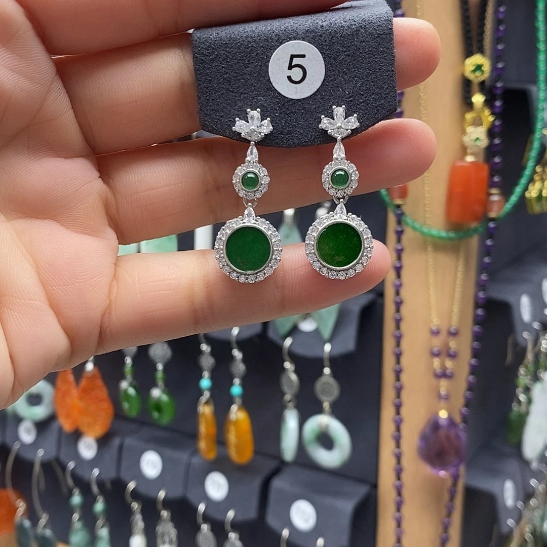 *****翡翠银S925镶嵌耳饰