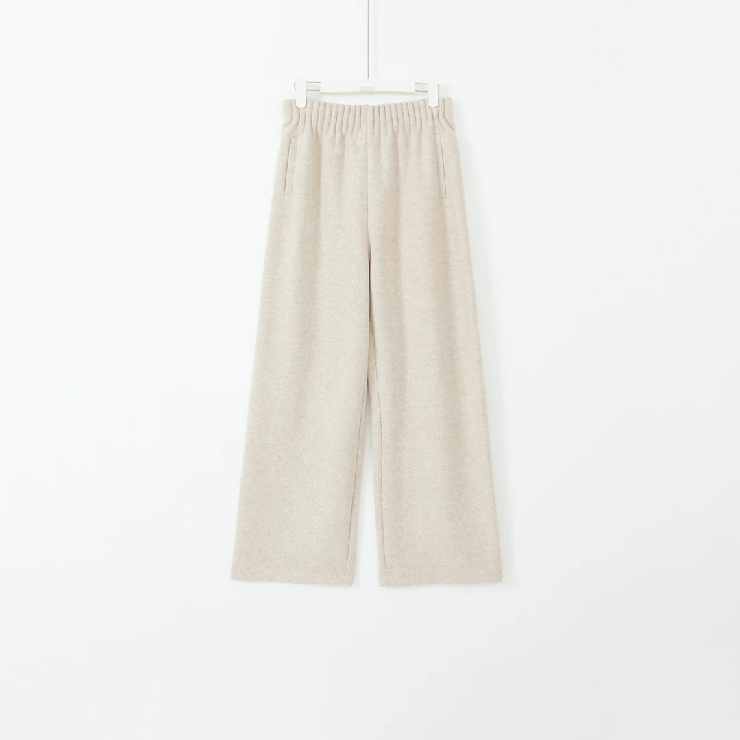 几里与麻 百褶松紧腰直筒加绒休闲裤 裤长103 2111136