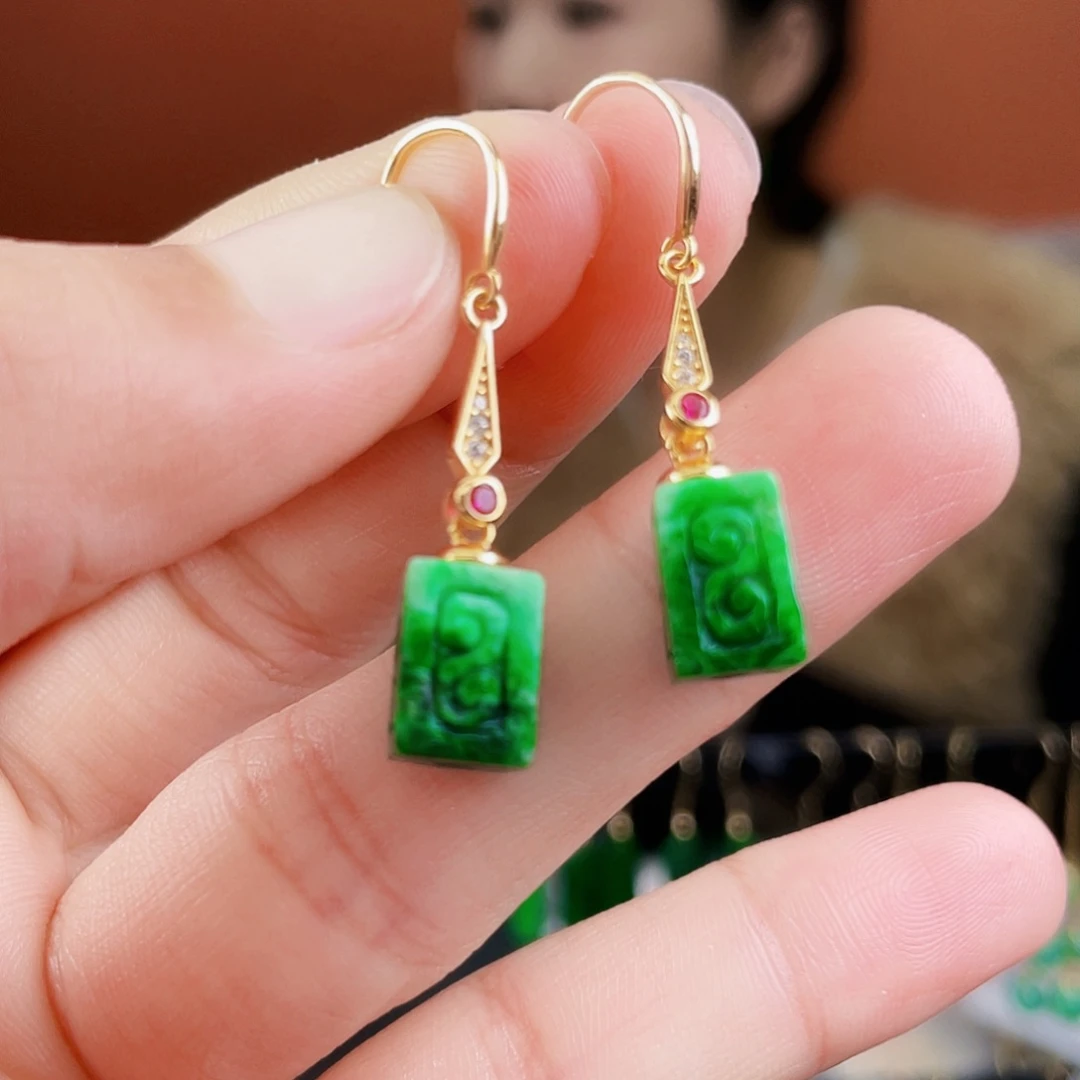 翡翠银S925镶嵌耳饰