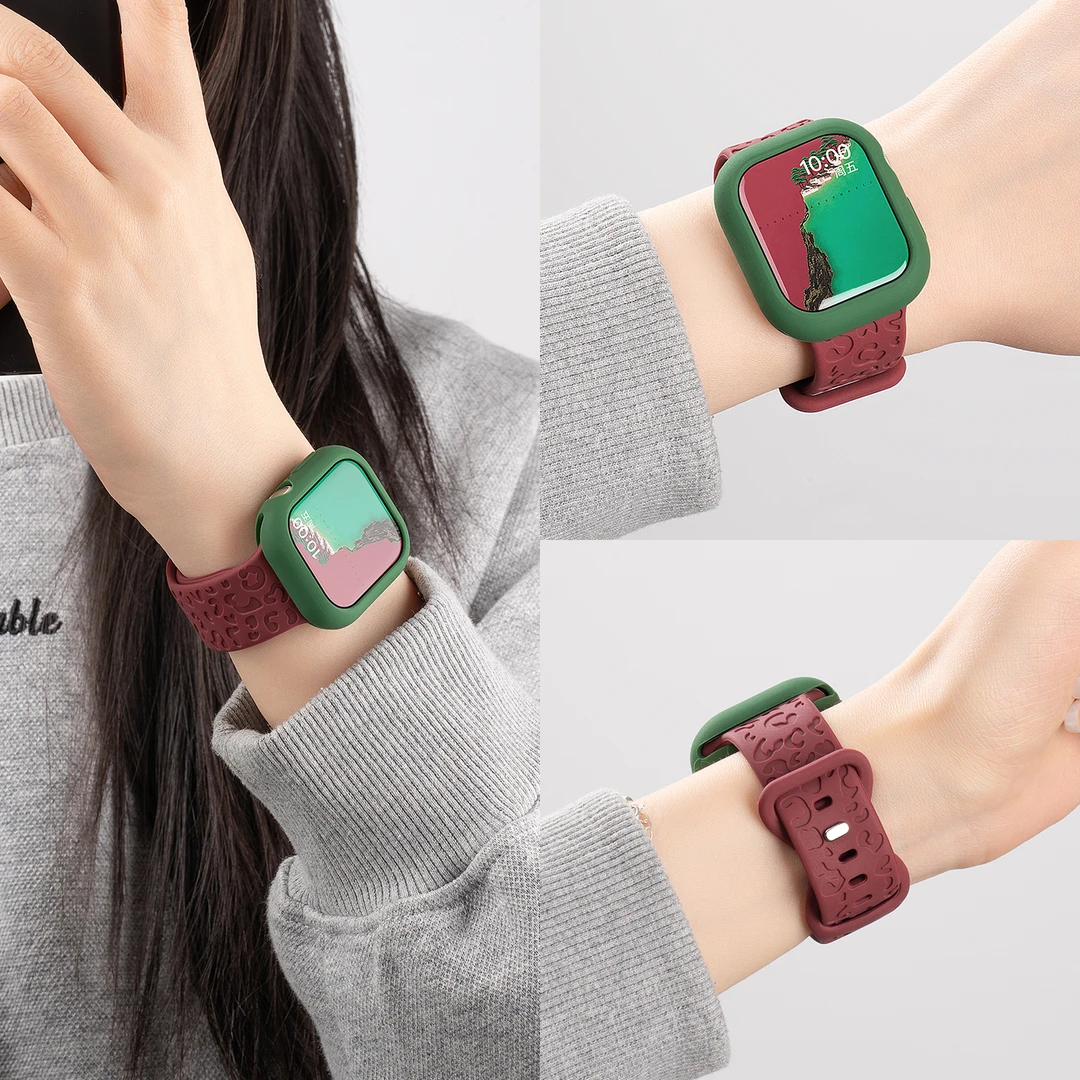 适用iwatch11苹果s10手表表带豹纹硅胶表带applewatchs9/8/7运动6