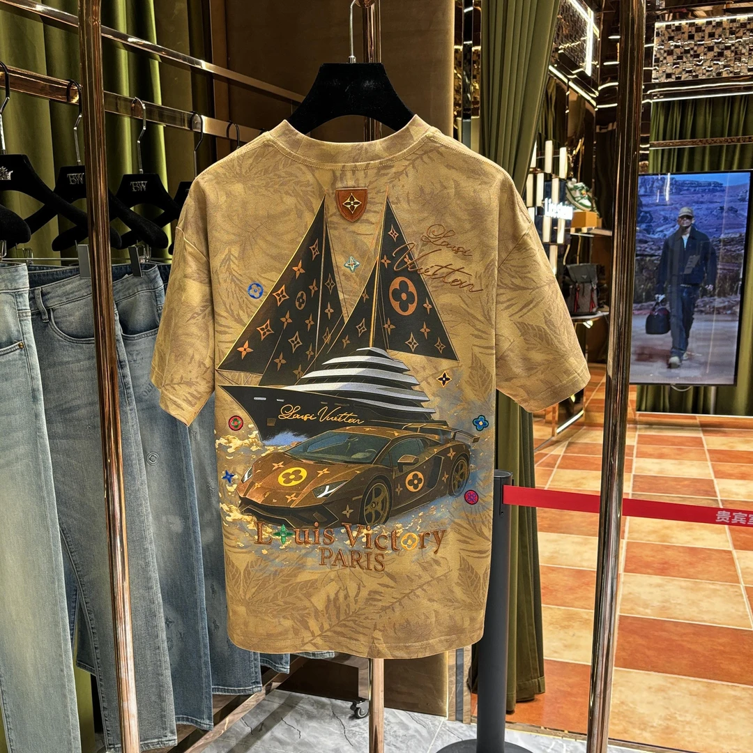 【刚子专属】2025夏季老花刺绣宽松休闲彩印透气半袖25425