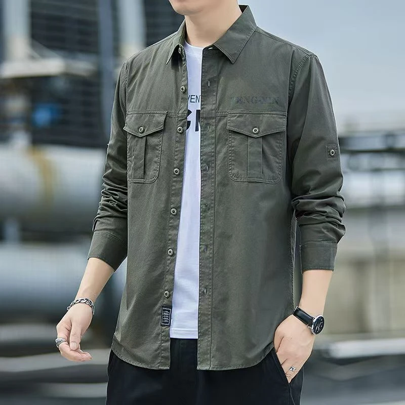 美式工装长袖衬衫