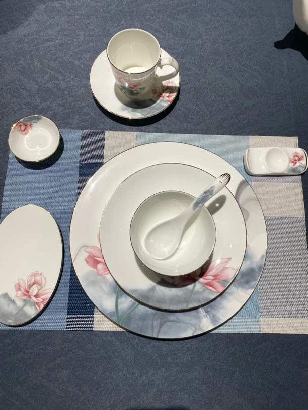 墨荷高骨瓷摆台餐具酒店餐厅会所私宴商用