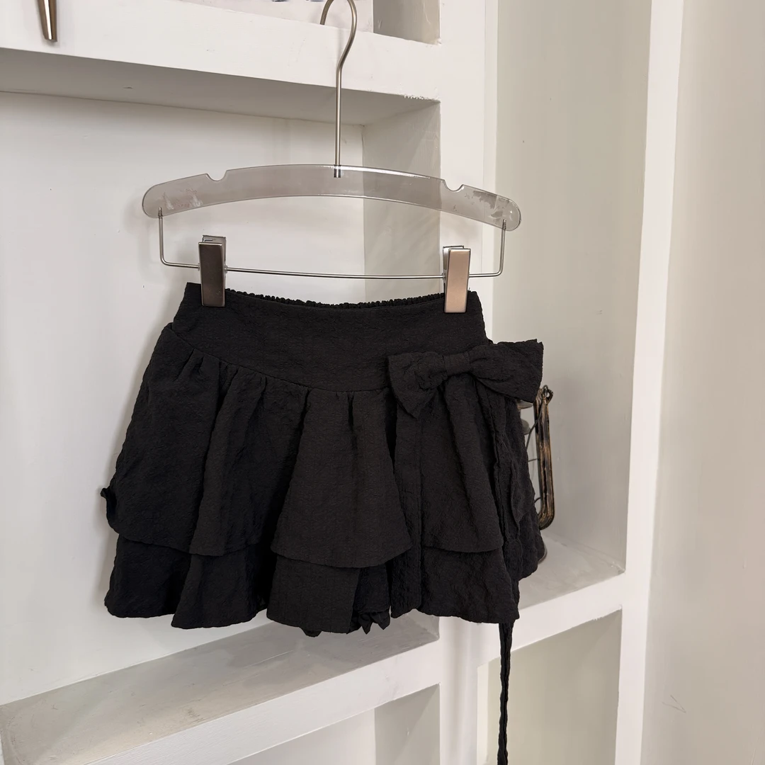 法式蝴蝶结短裙少女风减龄蛋糕裙修身显瘦百搭a字半身裙女夏季