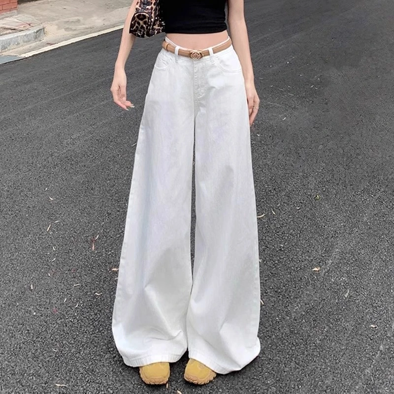 白色阔腿牛仔裤女2025秋季新款高腰宽松显瘦慵懒垂感高级直筒裤子