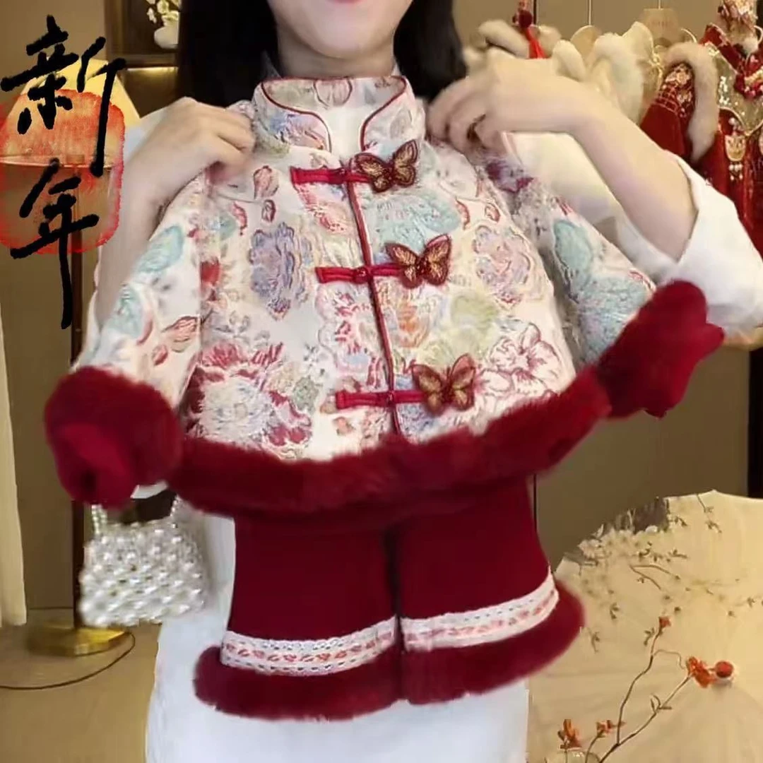 女童冬季新款拜年中式儿童唐装加厚中国套装宝宝周岁礼服冬装