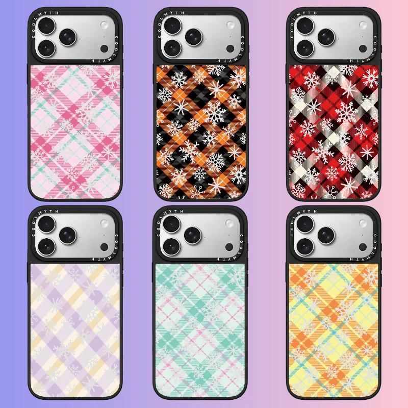 秋冬复古格纹雪花系列适用于iPhone16proMax磁吸防摔手机壳保护套