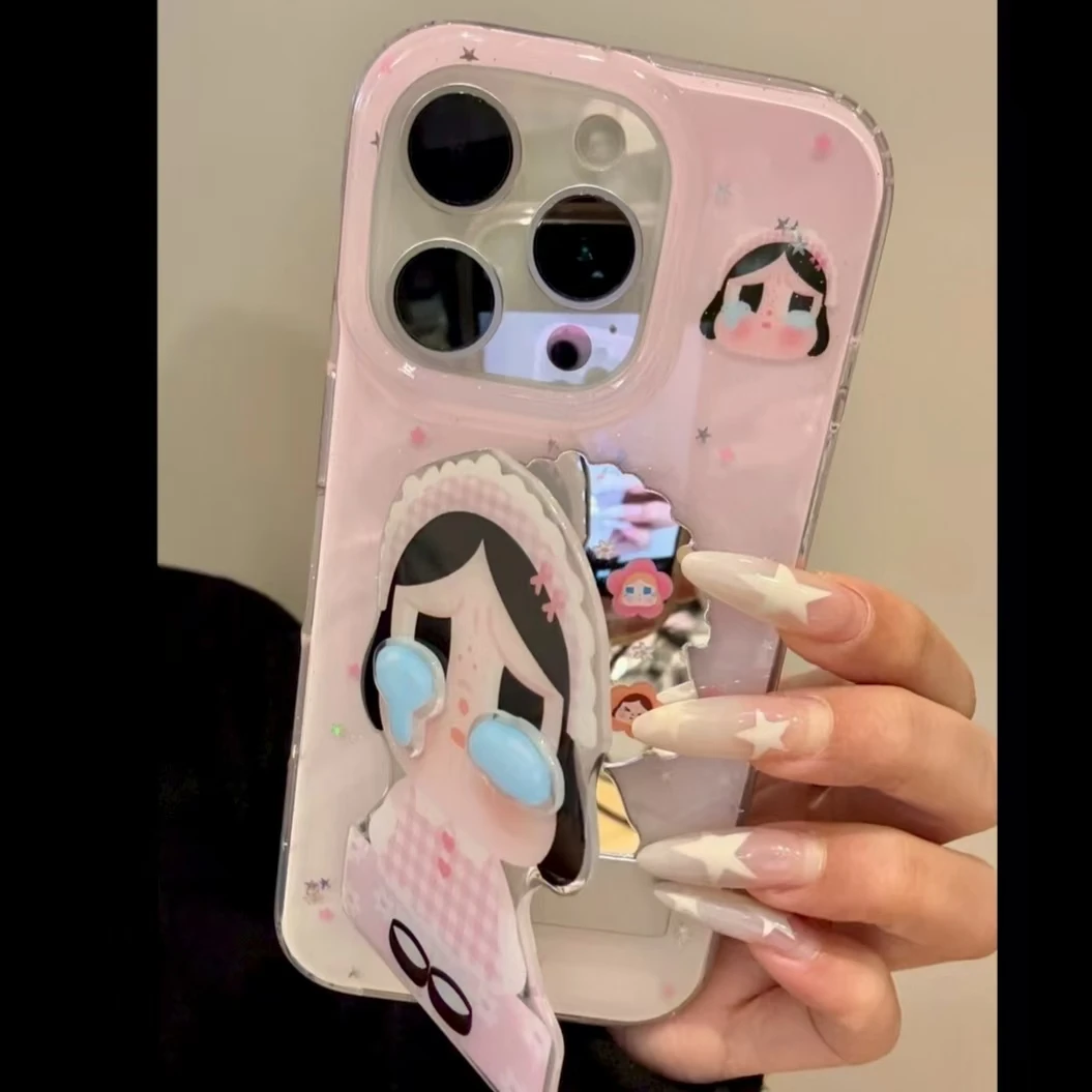 双层IMD格纹裙黑发哭娃is手机壳适用苹果16华为p70oppo小米15vivo