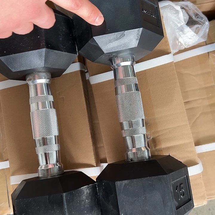 全新六角实心铁哑铃6.5公斤一对