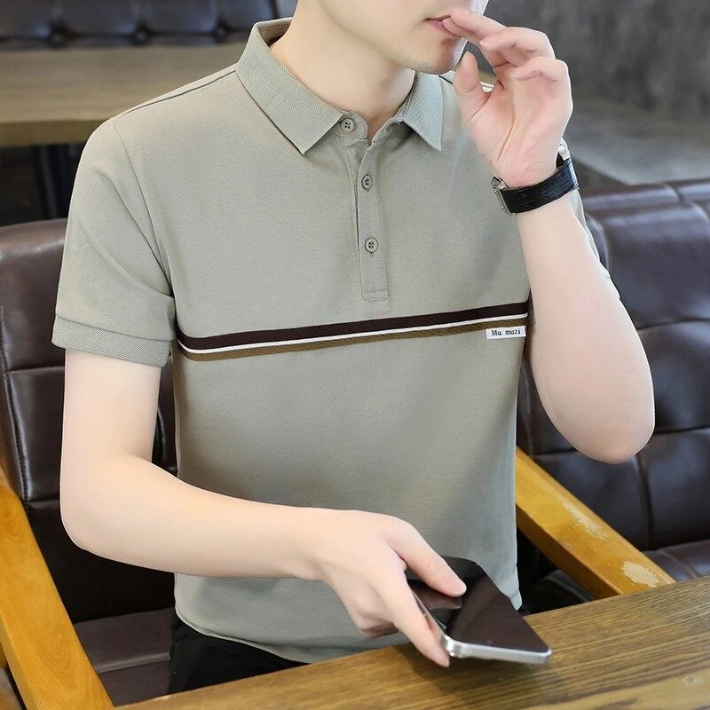 韩版修身Polo衫男士夏季新款百搭潮流翻领短袖商务休闲T恤上衣