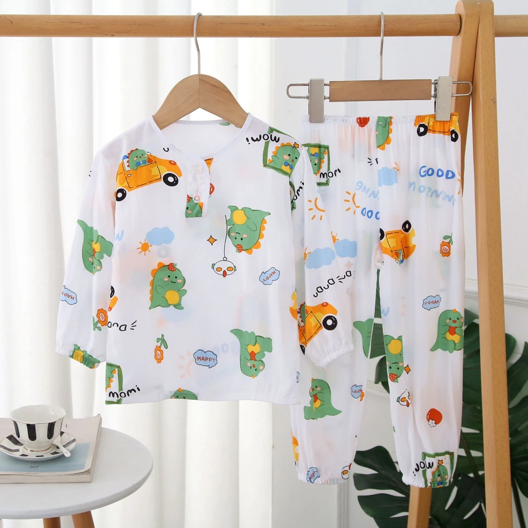 【新店福利】春夏儿童棉绸长袖睡衣男童女孩防蚊空调家居服东方绸