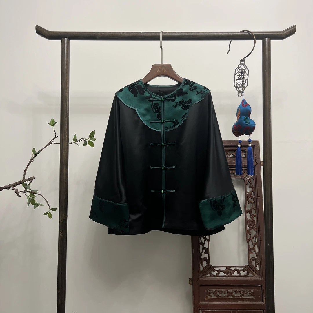 【花间影】非遗漳绒缎云肩拼接上衣外套W50208
