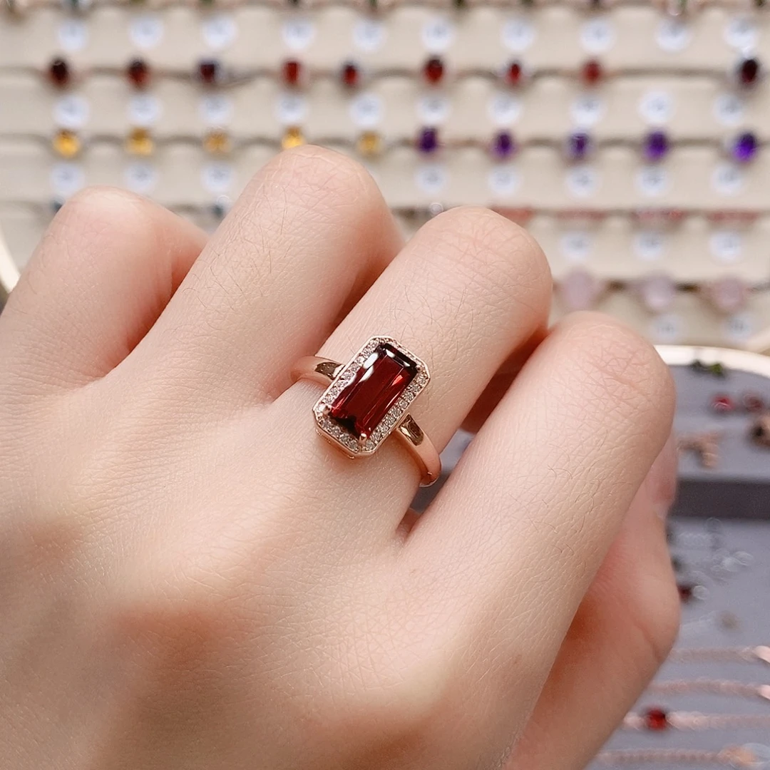 石榴石戒指银S925镶嵌戒指