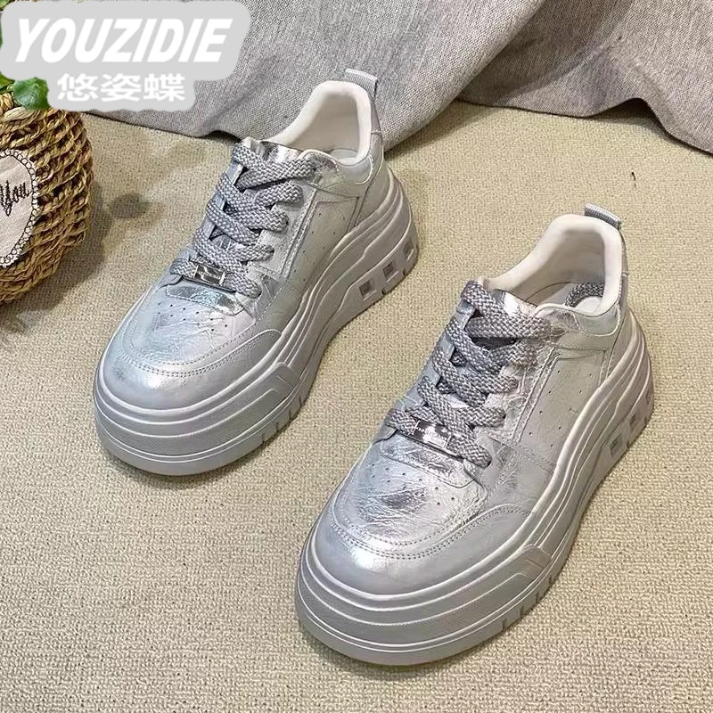 欧洲站女鞋2025春夏新款高跟厚底板鞋女做旧擦色牛皮松糕底休闲鞋