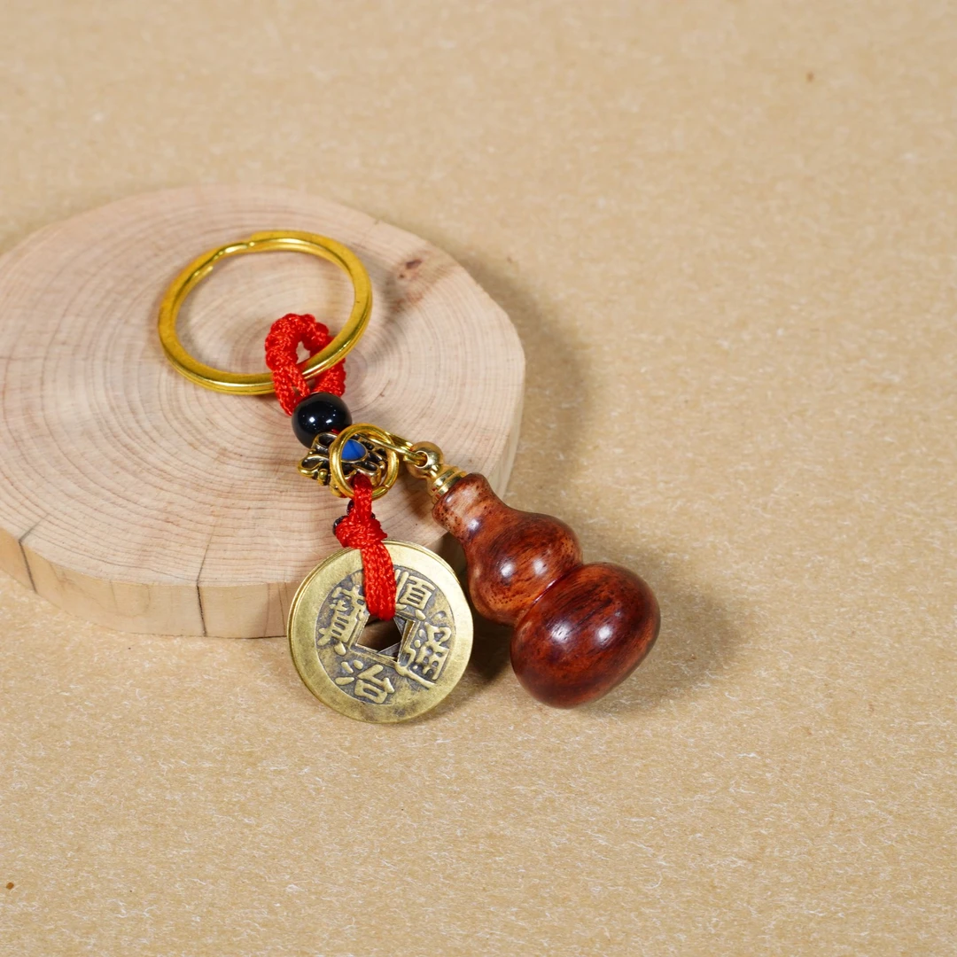 海南黄花梨葫芦海黄糠梨老料配黄铜本大日如来钥匙扣挂件