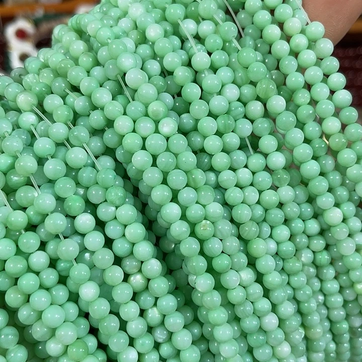 玛瑙/玉髓合金珠宝半成品3条4mm绿色贝壳圆珠