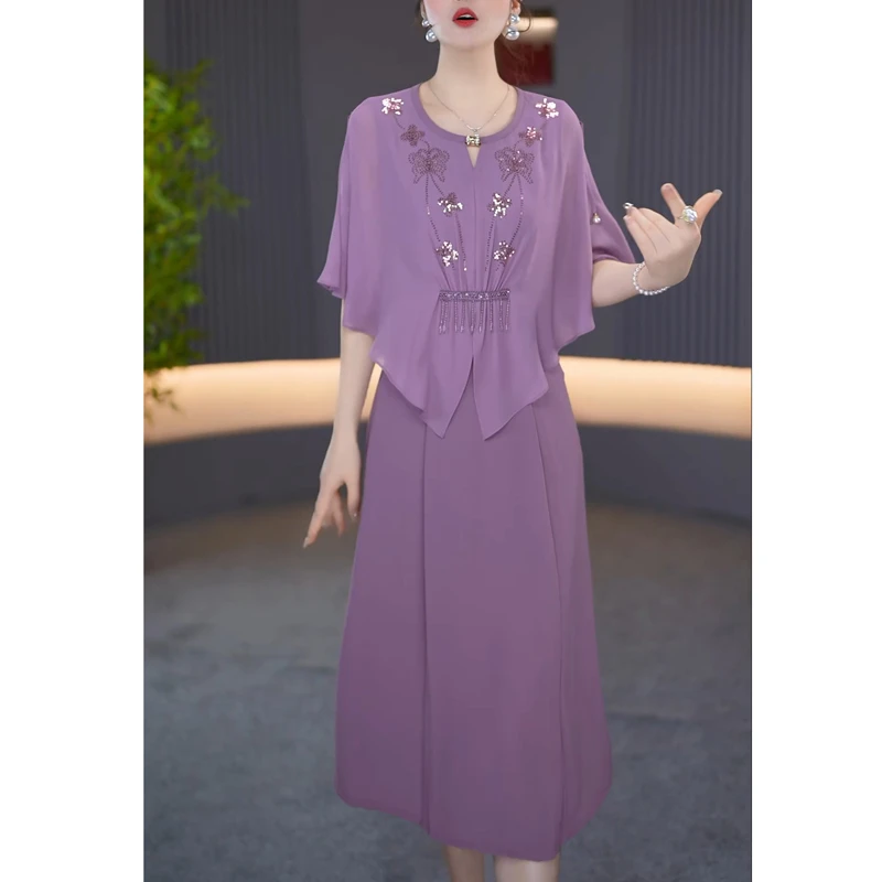 轻奢高级感斗篷型中袖连衣裙女2025年夏季新款妈妈假两件爆款裙子