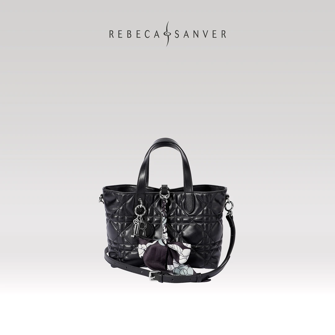 REBECA SANVER 头层牛皮女包菱格中号小香风菜篮子多廓形托特包