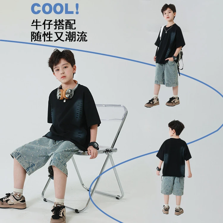 男童夏季套装2025新款洋气儿童夏款薄中大童款时髦短袖两件套