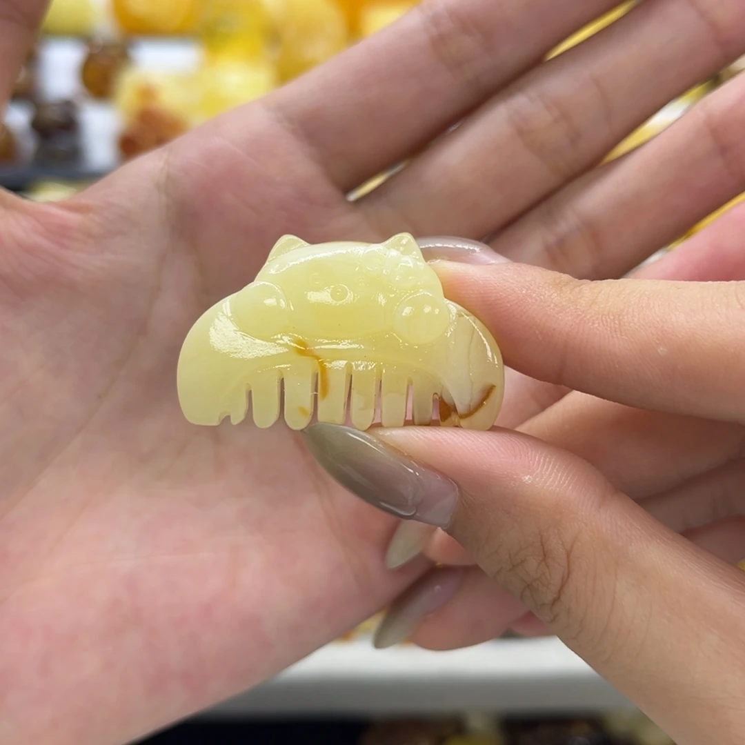 琥珀未镶嵌裸石天然琥珀梳子