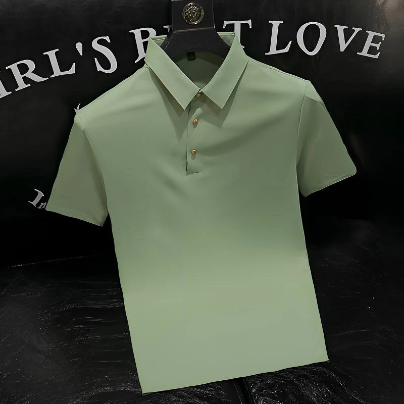 欧货百搭夏季高品质简约修身薄款高端男士无痕短袖衫T恤翻领上衣