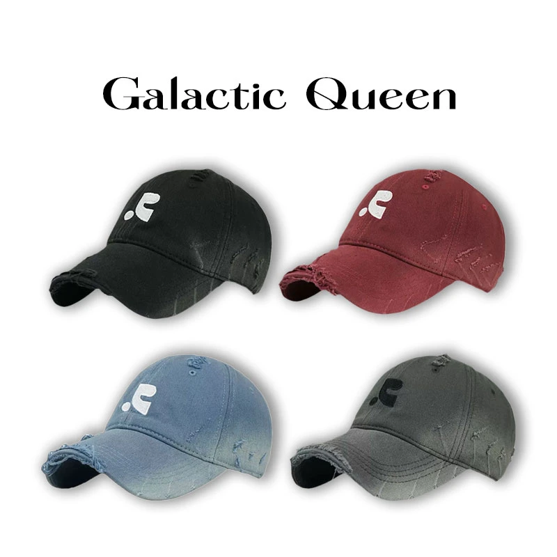 Galactic Queen高品质破洞软顶棒球帽情侣显瘦加深弯檐鸭舌帽